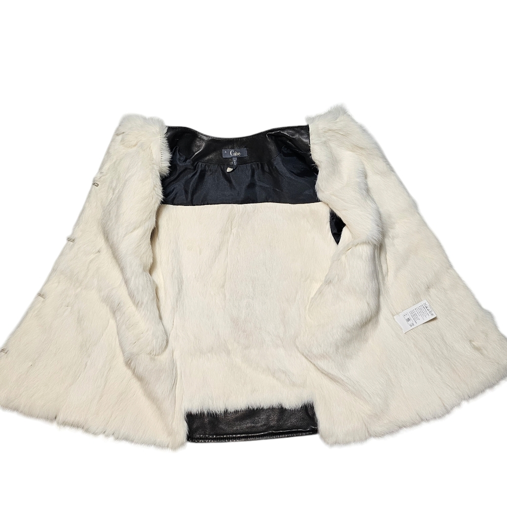 Cabe NY Black Leather Napoleon Jacket Real Rabbit Fur Trim Military Hussar Sz 4 - Picture 8 of 16